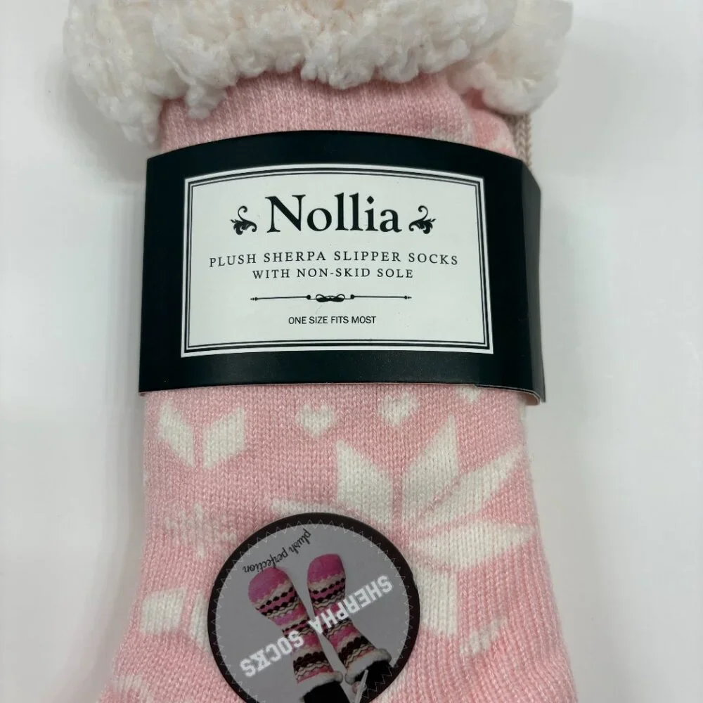 Sherpa Socks - Heavy Non-Skid- Pink & White - Women's- OS- NWT